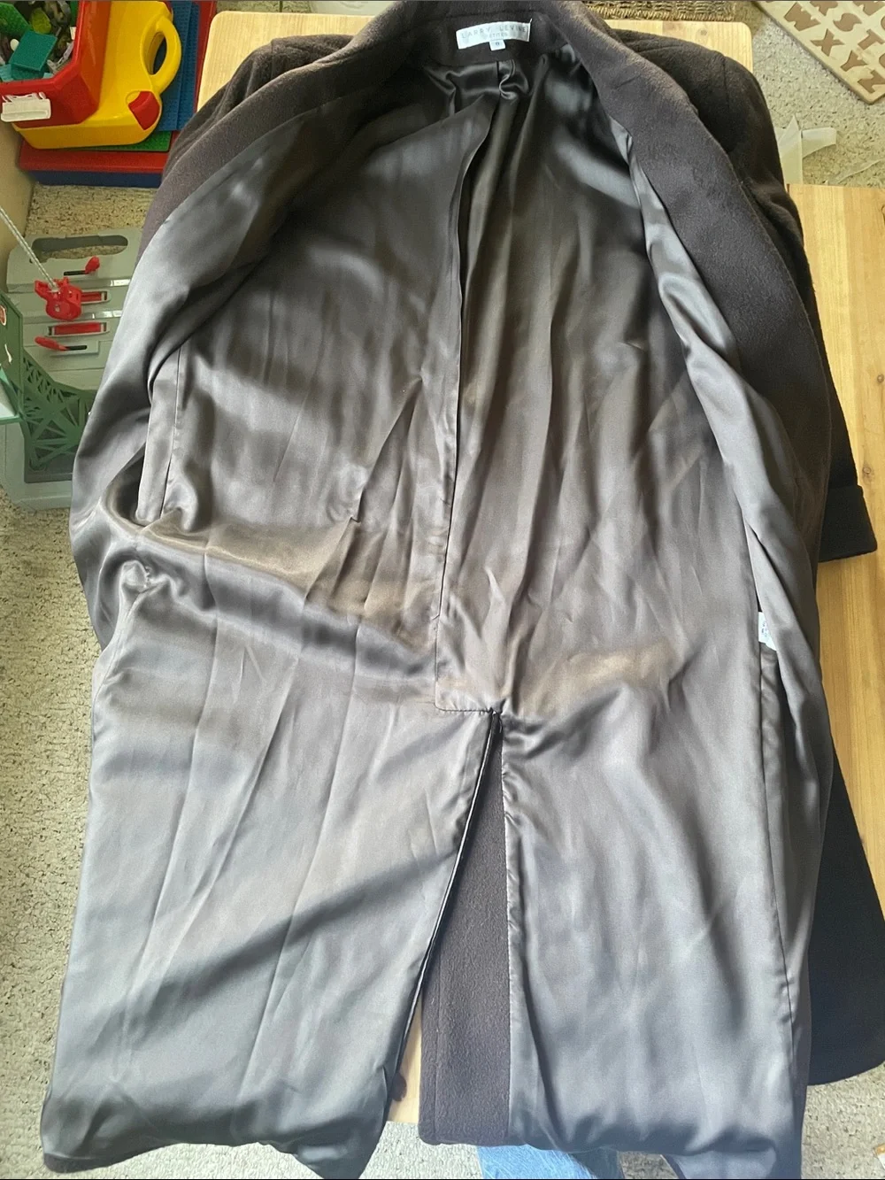 Larry Levine Double-Breasted Wool Pea Coat in Dark Brown
